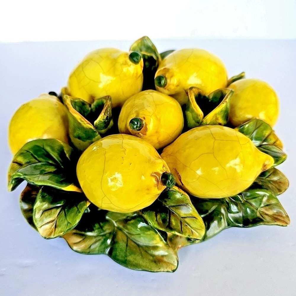 Vtg Italian Majolica Ceramic Lemon Candle Centerpiece Mediterranean Farmhouse